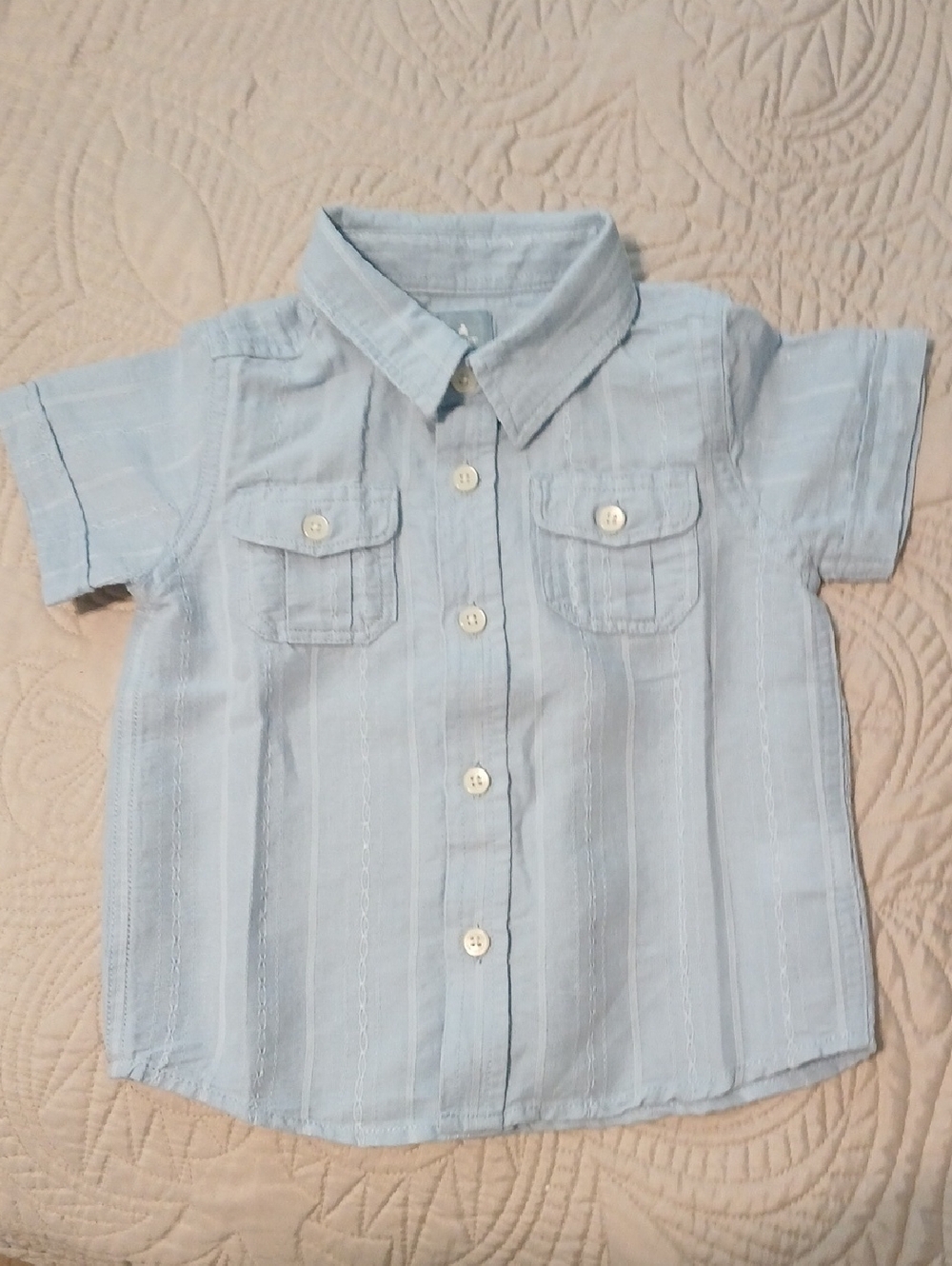 Light Blue Short-Sleeve Button-Up Shirt for Kids